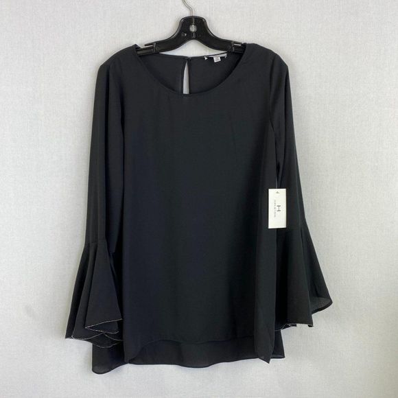 HALSTON Black Flare Sleeve Blouse NWT - Picture 1 of 9
